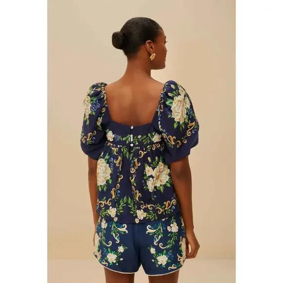 Farm Rio Blue Flower Tapestry Yoke Blouse - Picture 3 of 7